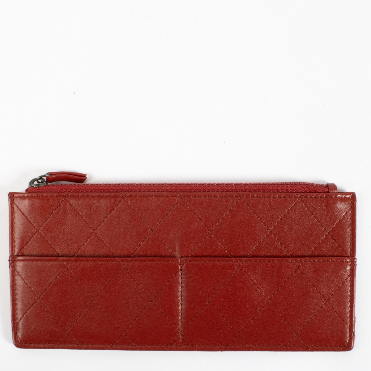 Chanel Red Quilted Leather Wallet/Passport Holder Set