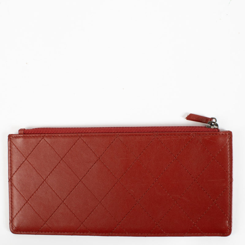 Chanel Red Quilted Leather Wallet/Passport Holder Set
