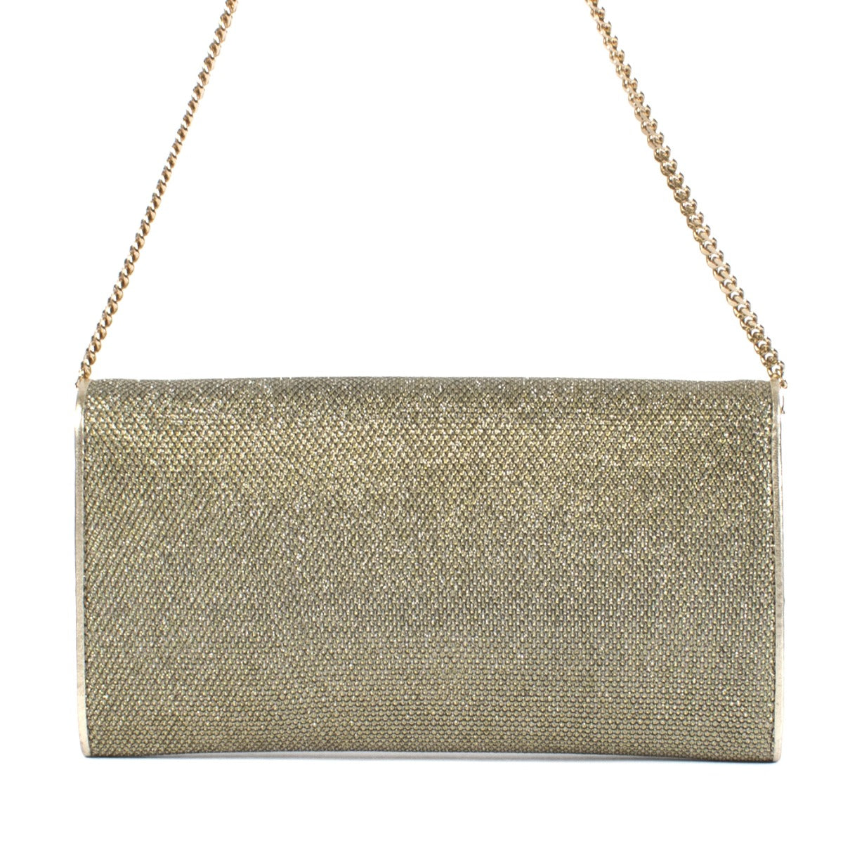 Shop safe online at Labellov in Antwerp, Brussels and Knokke this 100% authentic second hand Jimmy Choo Gold Sparkle Margot Clutch Bag