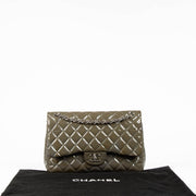 Authentic pre-loved Chanel Khaki Patent Classic Large Flap Bag on Labellov.com
