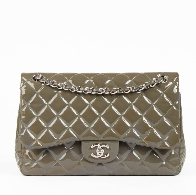 Chanel Khaki Patent Classic Grote Kleptas