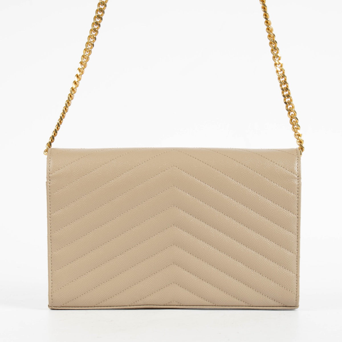 Authentic pre-loved Saint Laurent Beige Leather Classic Cassandre Matelassé Chain Wallet on Labellov.com
