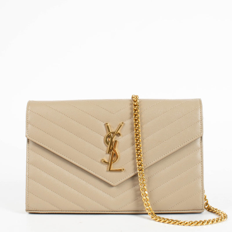Authentic pre-loved Saint Laurent Beige Leather Classic Cassandre Matelassé Chain Wallet on Labellov.com