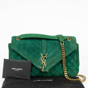 Authentic pre-loved Saint Laurent Green Suede Envelope Shoulder Bag on Labellov.com