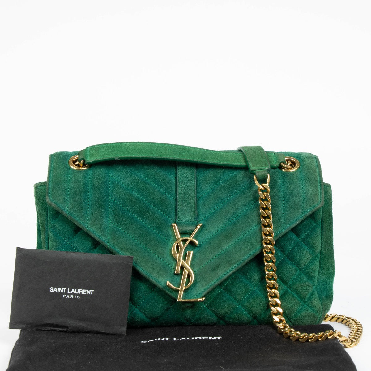Authentic pre-loved Saint Laurent Green Suede Envelope Shoulder Bag on Labellov.com
