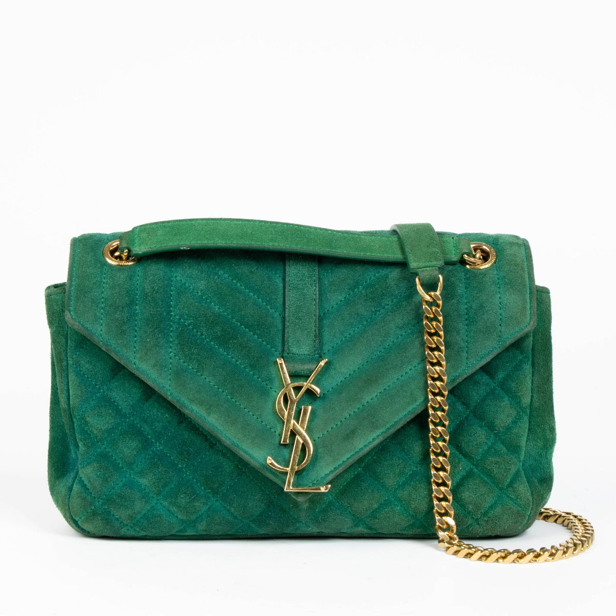 Authentic pre-loved Saint Laurent Green Suede Envelope Shoulder Bag on Labellov.com