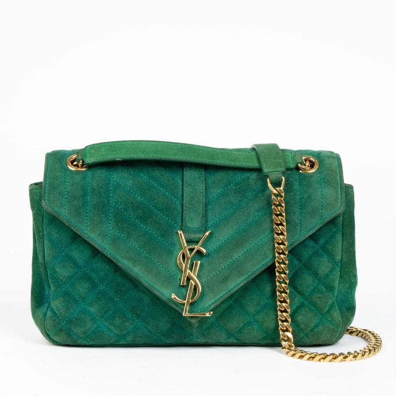 Authentic pre-loved Saint Laurent Green Suede Envelope Shoulder Bag on Labellov.com