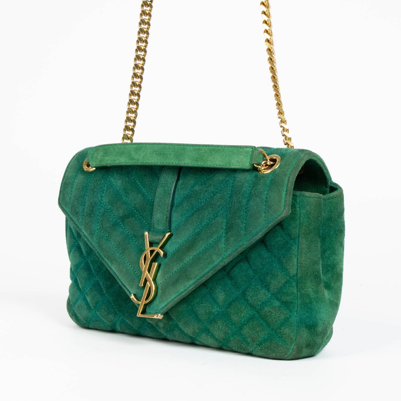 Authentic pre-loved Saint Laurent Green Suede Envelope Shoulder Bag on Labellov.com