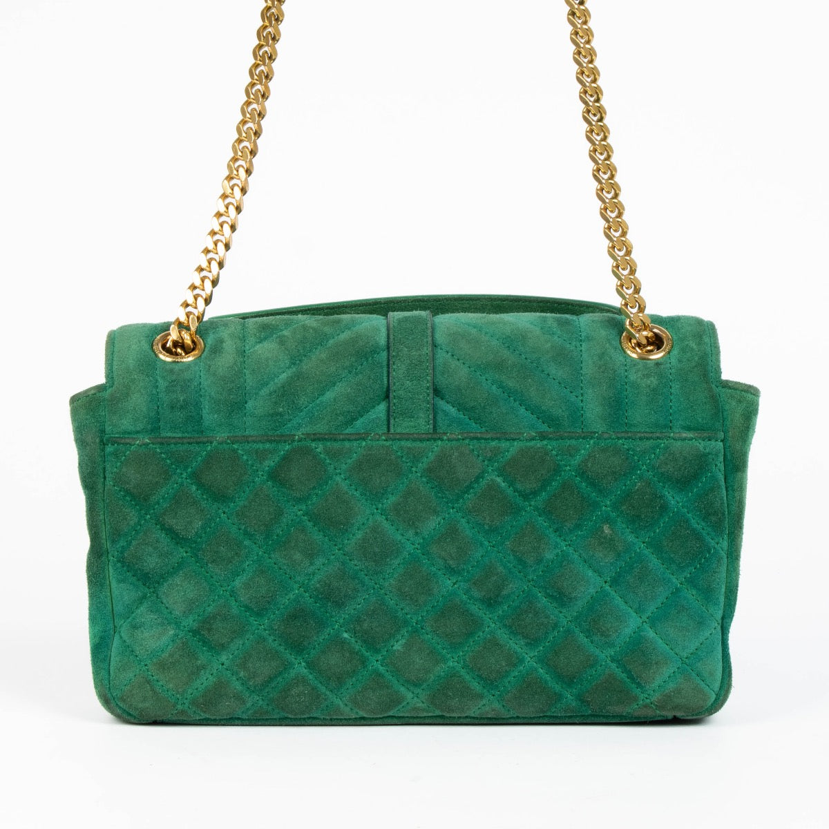 Authentic pre-loved Saint Laurent Green Suede Envelope Shoulder Bag on Labellov.com