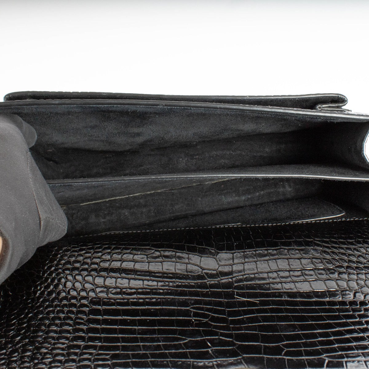 Authentic pre-loved Saint Laurent Black Crocodile Embossed Sunset Large Bag on Labellov.com