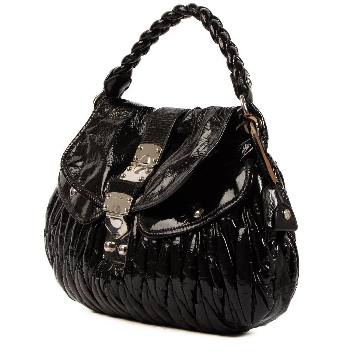 Shop 100% authentic second-hand Miu Miu Black Patent Coffer Two Way Shoulder Bag on Labellov.com