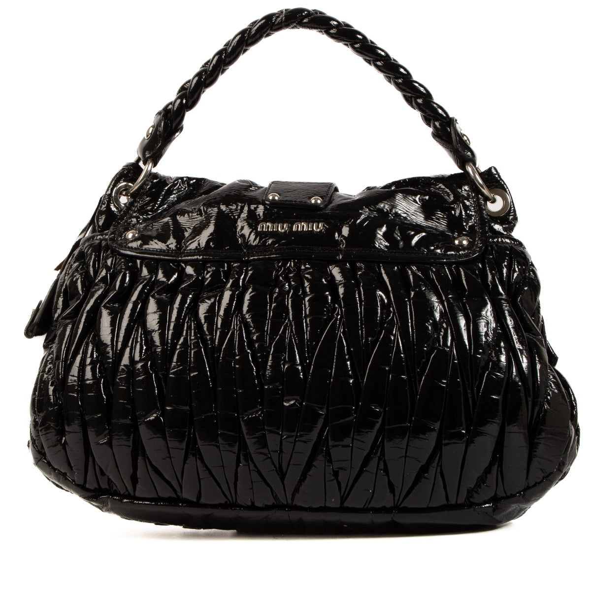 Miu Miu Black Patent Coffer Two Way Shoulder Bag