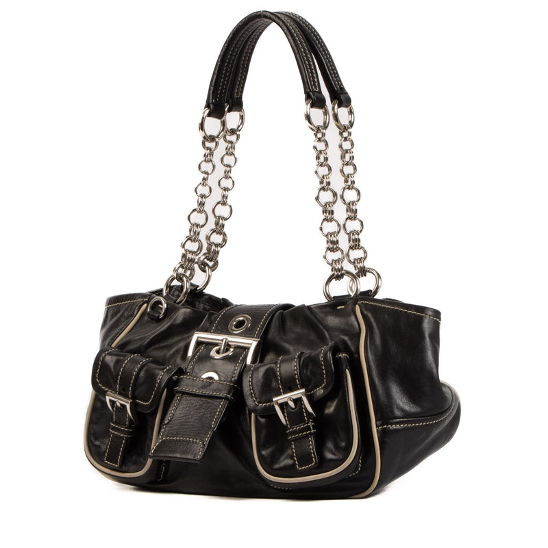 Prada Black Nappa Front Pockets Shoulder Bag