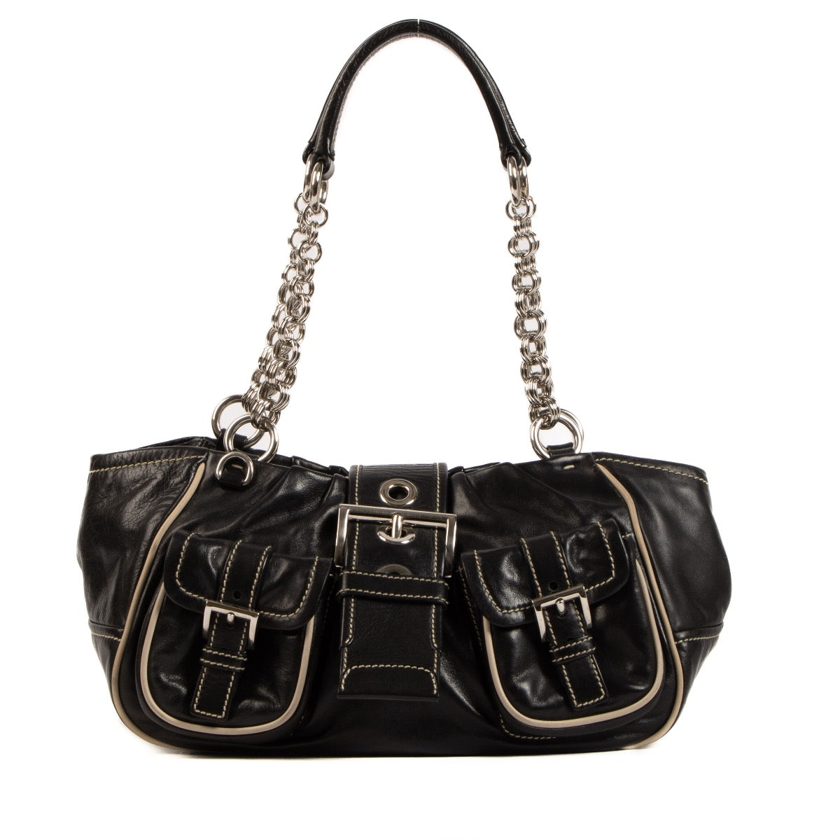 Prada Black Nappa Front Pockets Shoulder Bag