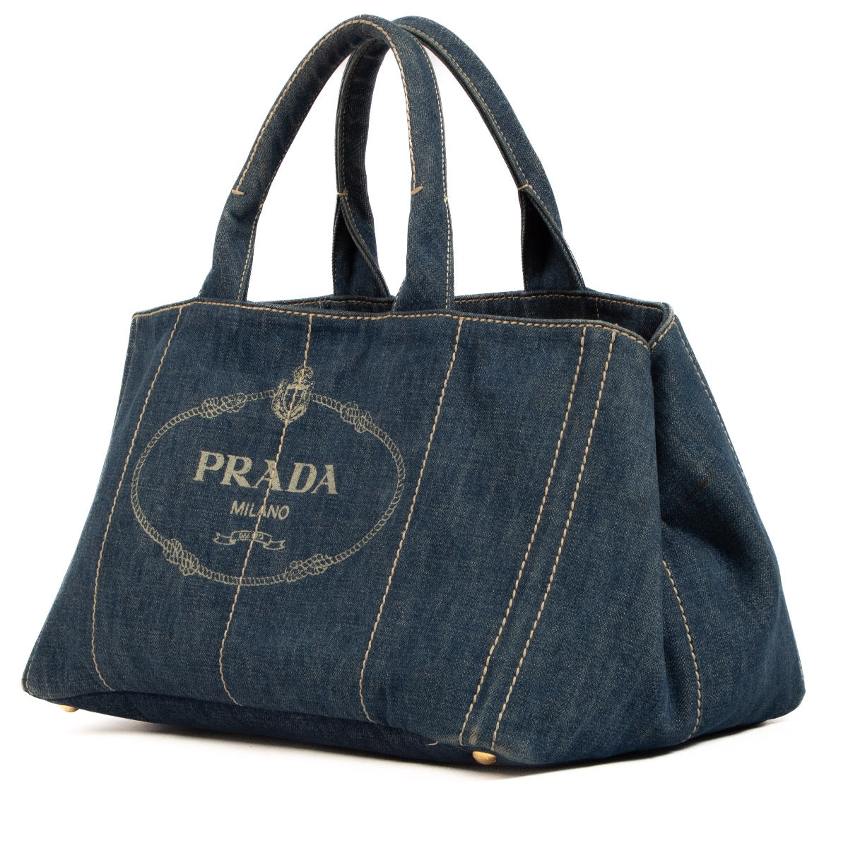 Shop 100% authentic second-hand Prada Blue Denim Logo Tote Bag on Labellov.com