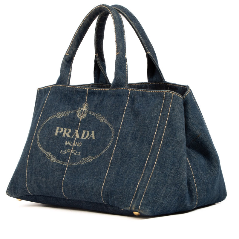 Shop 100% authentic second-hand Prada Blue Denim Logo Tote Bag on Labellov.com