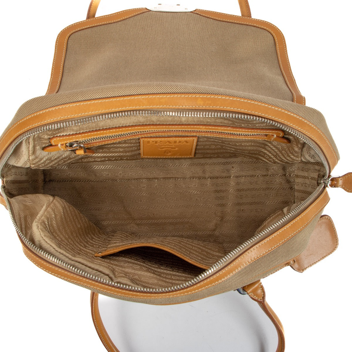 Shop 100% authentic second-hand Prada Brown Logo Jacquard Handbag on Labellov.com