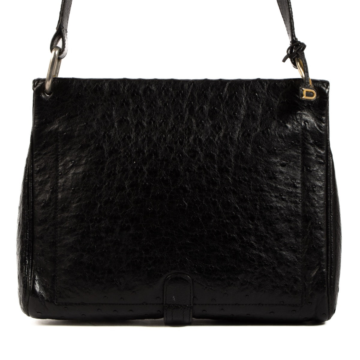 shop safe online this Delvaux Black Ostrich Leather Fichu Crossbody Bag. koop veilig online tegen de beste prijs.