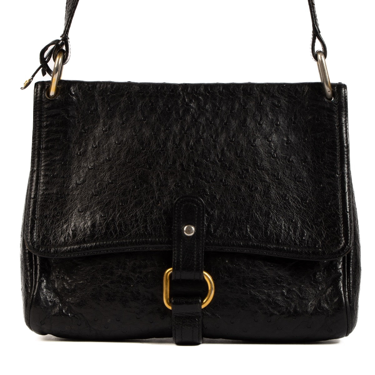 shop safe online this Delvaux Black Ostrich Leather Fichu Crossbody Bag. koop veilig online tegen de beste prijs.