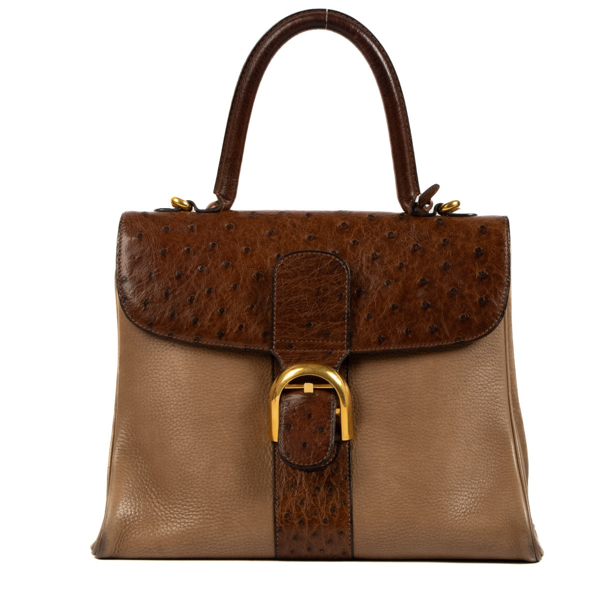 shop safe online Delvaux Brillant MM Brown Leather Ostrich Top Handel. koop veilig online tegen de beste prijs.