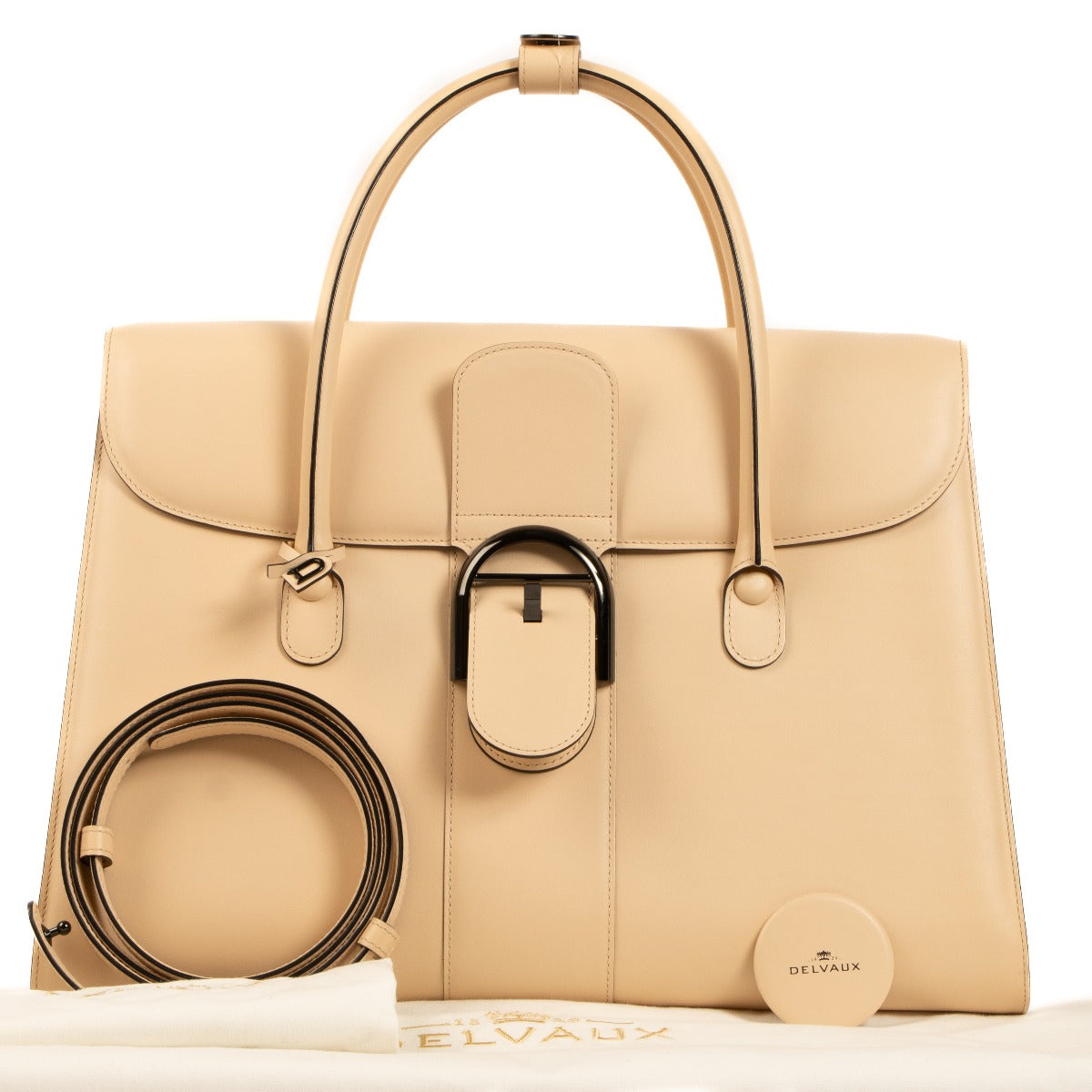 Delvaux Nude Box Calf Brillant Double Poignee Bag