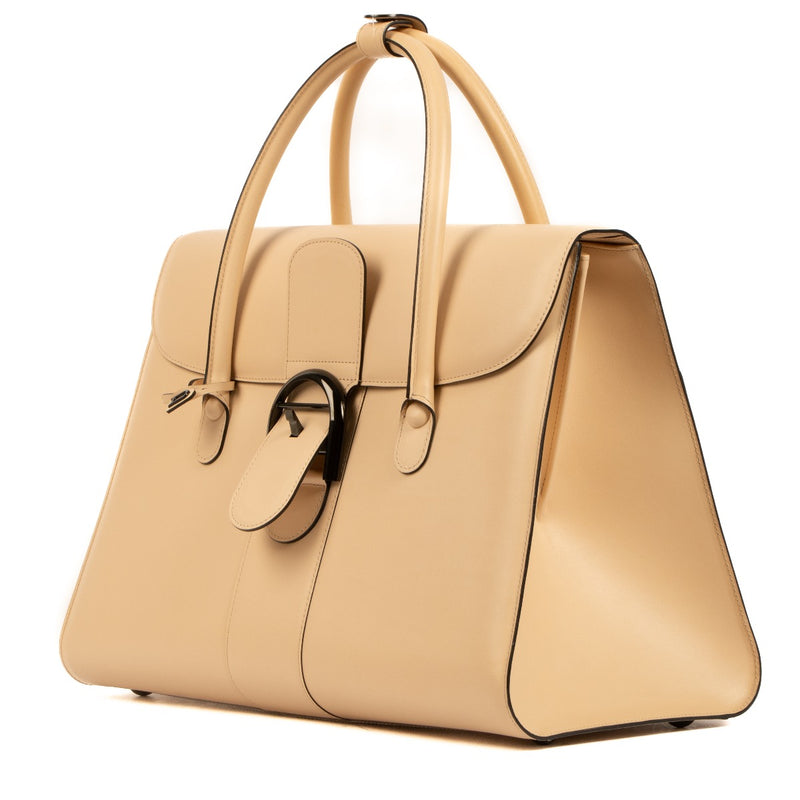Delvaux Nude Box Calf Brillant Double Poignée Bag