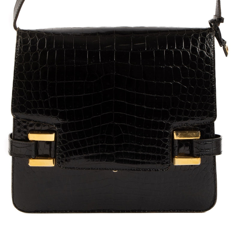 Shop 100% authentic second-hand Delvaux Xylophone Black Croco Leather Shoulder Bag on Labellov.com