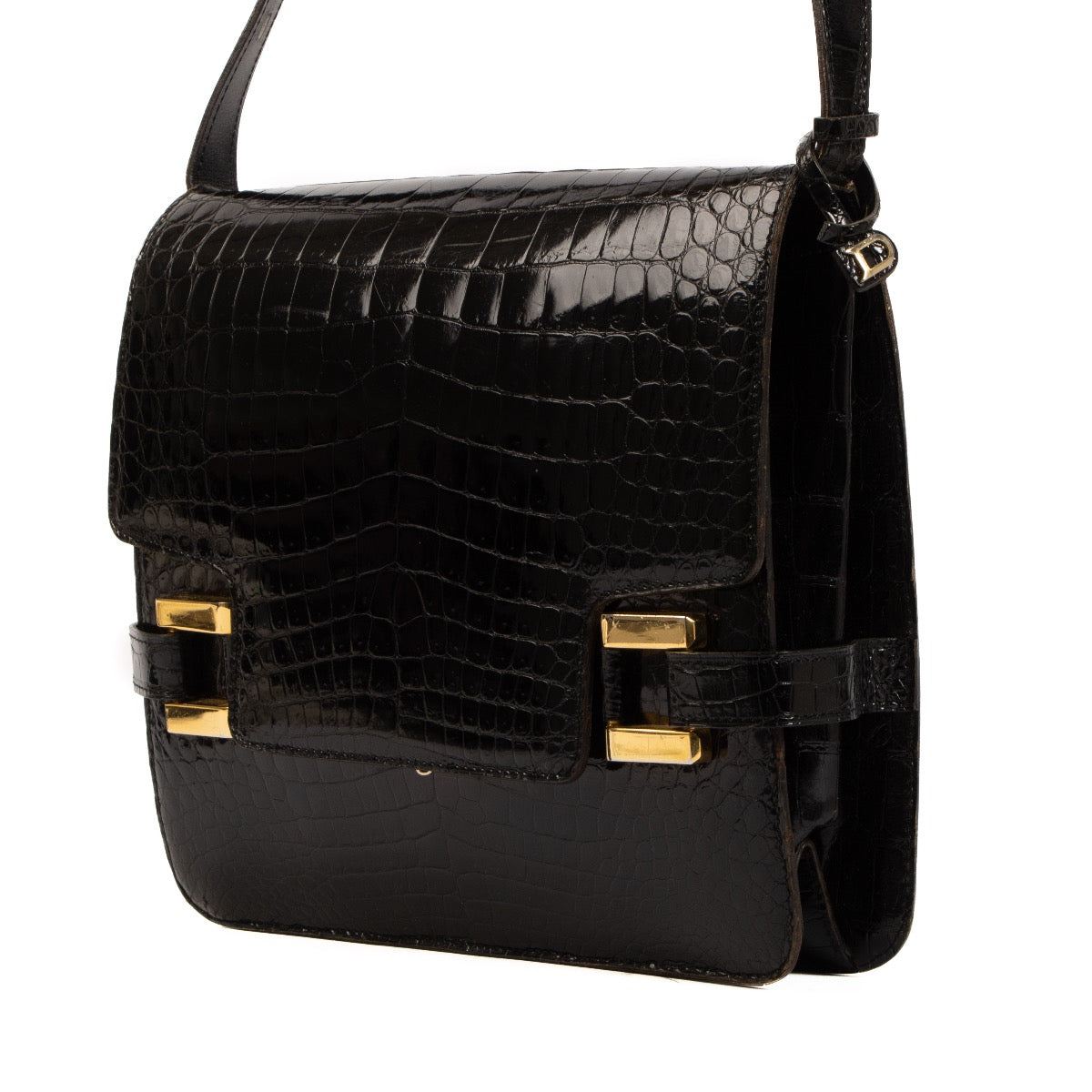 Shop 100% authentic second-hand Delvaux Xylophone Black Croco Leather Shoulder Bag on Labellov.com