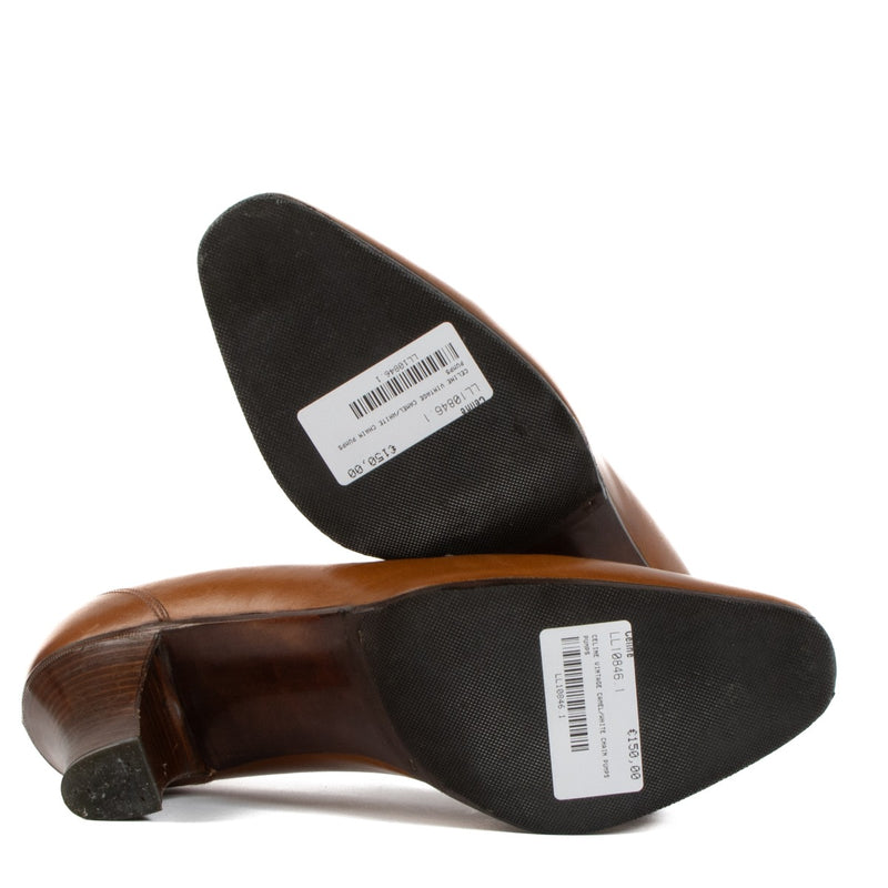 Shop authentic second hand Celine Vintage Camel Leather Mocassins Chain Pumps - Size 38 on Labellov.com