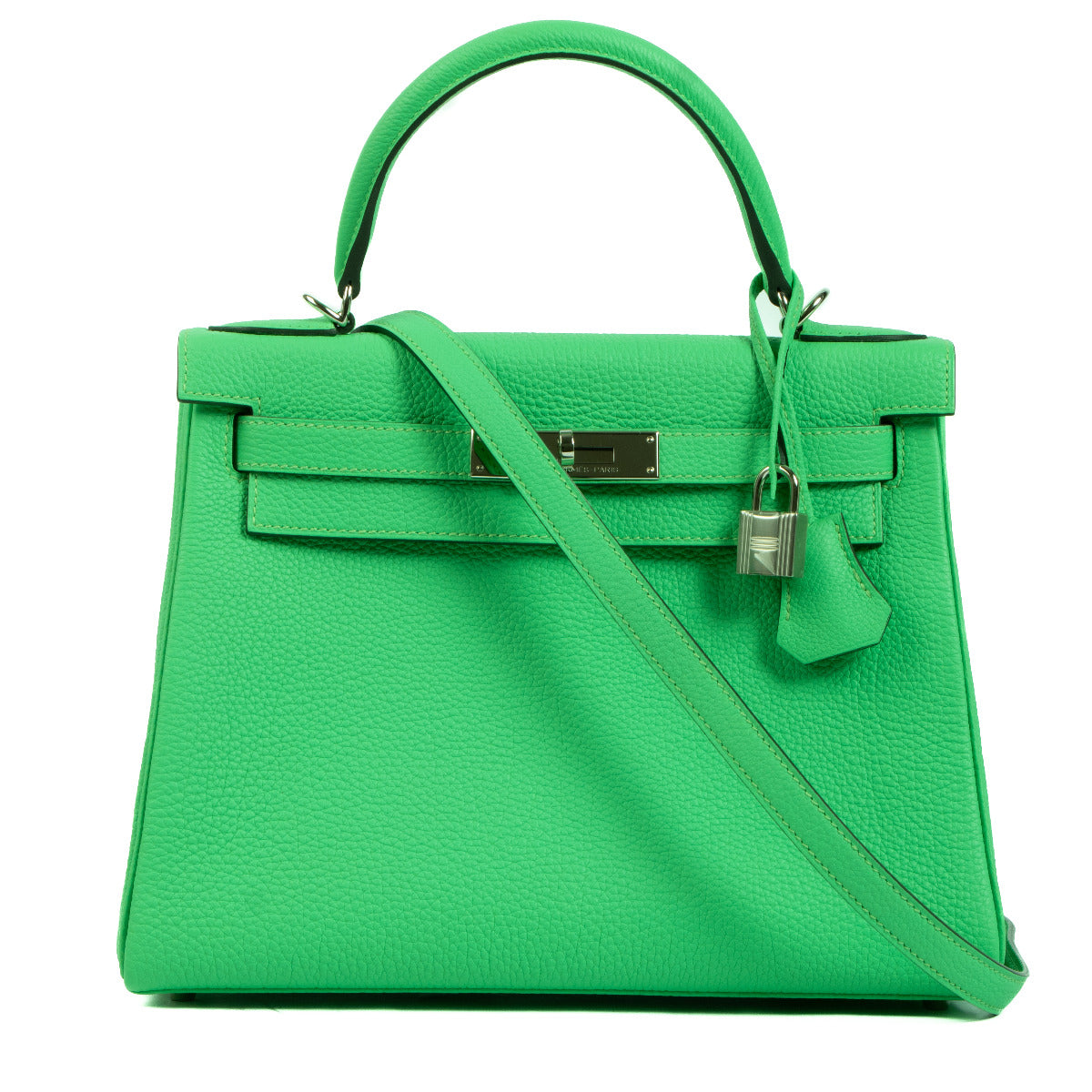 Hermès Kelly 28 Togo Vert Comics PHW for the best price at Labellov secondhand luxury in Antwerp.