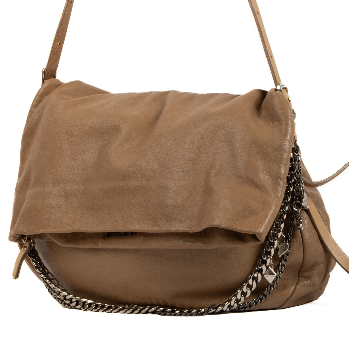 Buy an authentic second hand Jimmy Choo Beige Leather Biker Shoulder Bag in good pre-loved condition at Labellov.