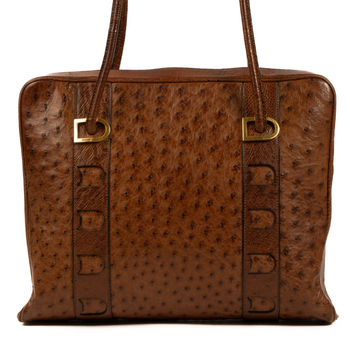 Buy an authentic second hand Delvaux Brown Ostrich Shoulder bag in good pre-loved condition at Labellov.