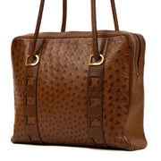 Buy an authentic second hand Delvaux Brown Ostrich Shoulder bag in good pre-loved condition at Labellov.