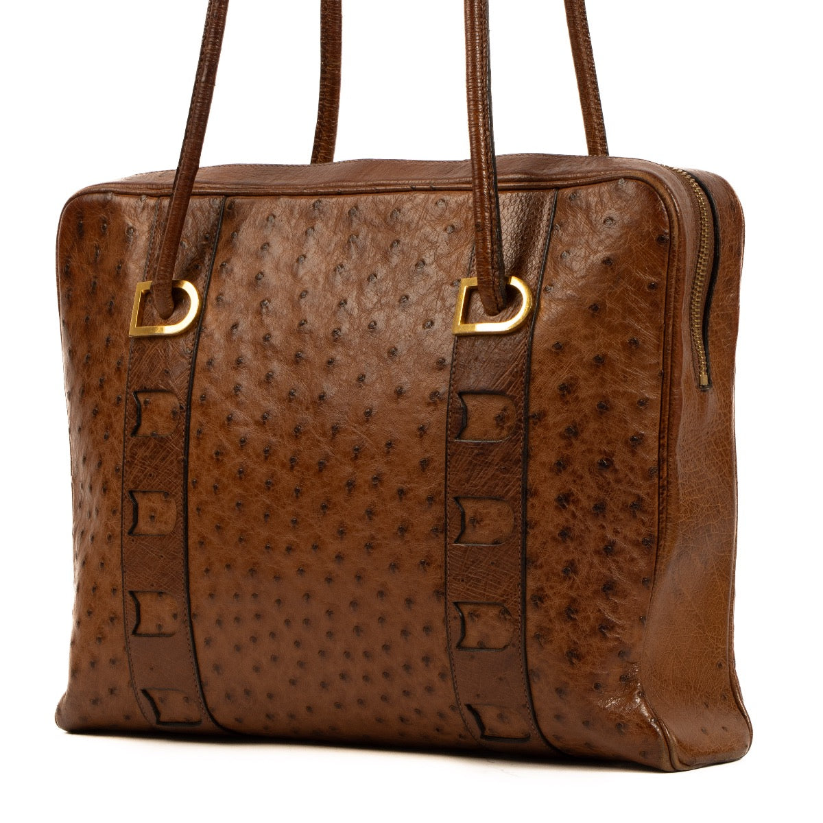 Buy an authentic second hand Delvaux Brown Ostrich Shoulder bag in good pre-loved condition at Labellov.