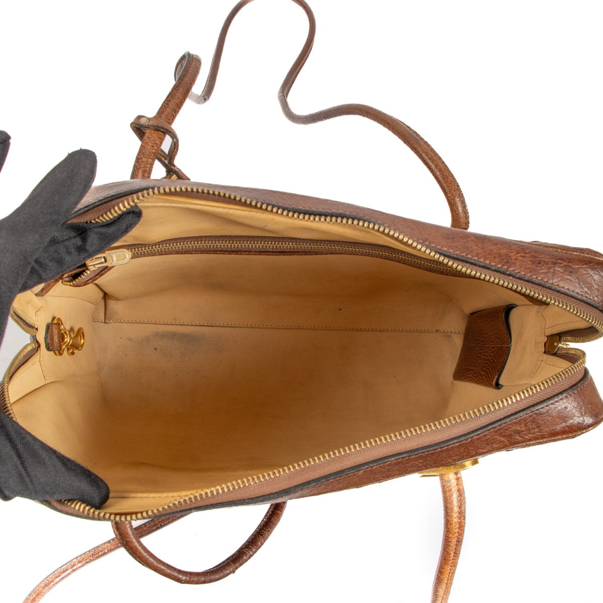 Buy an authentic second hand Delvaux Brown Ostrich Shoulder bag in good pre-loved condition at Labellov.