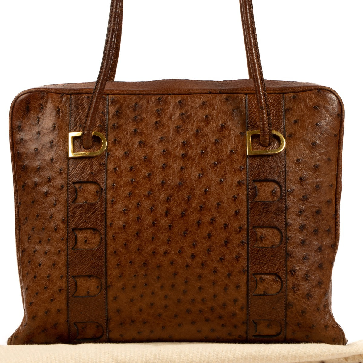 Buy an authentic second hand Delvaux Brown Ostrich Shoulder bag in good pre-loved condition at Labellov.