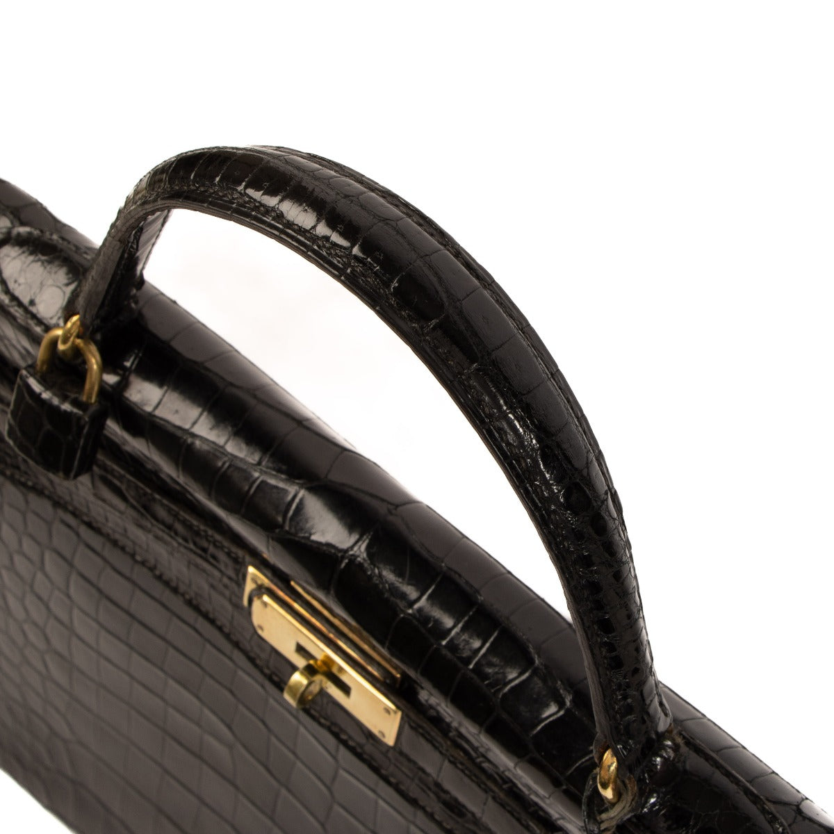 achetez vintage Hermès 1960s-1970s Kelly 35 Black Shiny Porosus Crocodile dans labellov.com