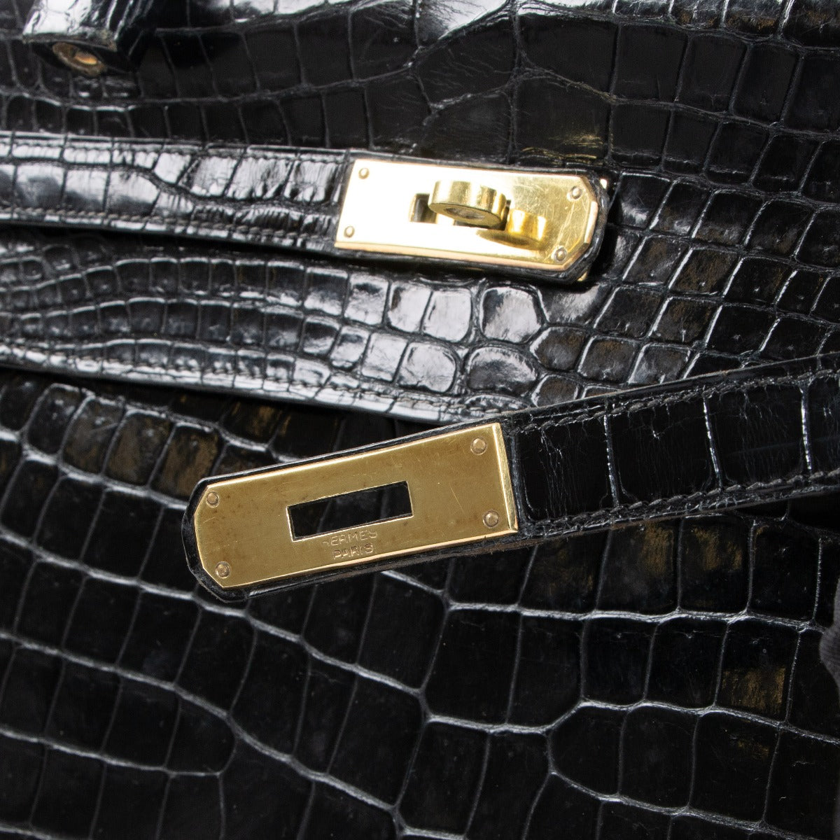 Hermès Kelly 35 Black Shiny Porosus Crocodile