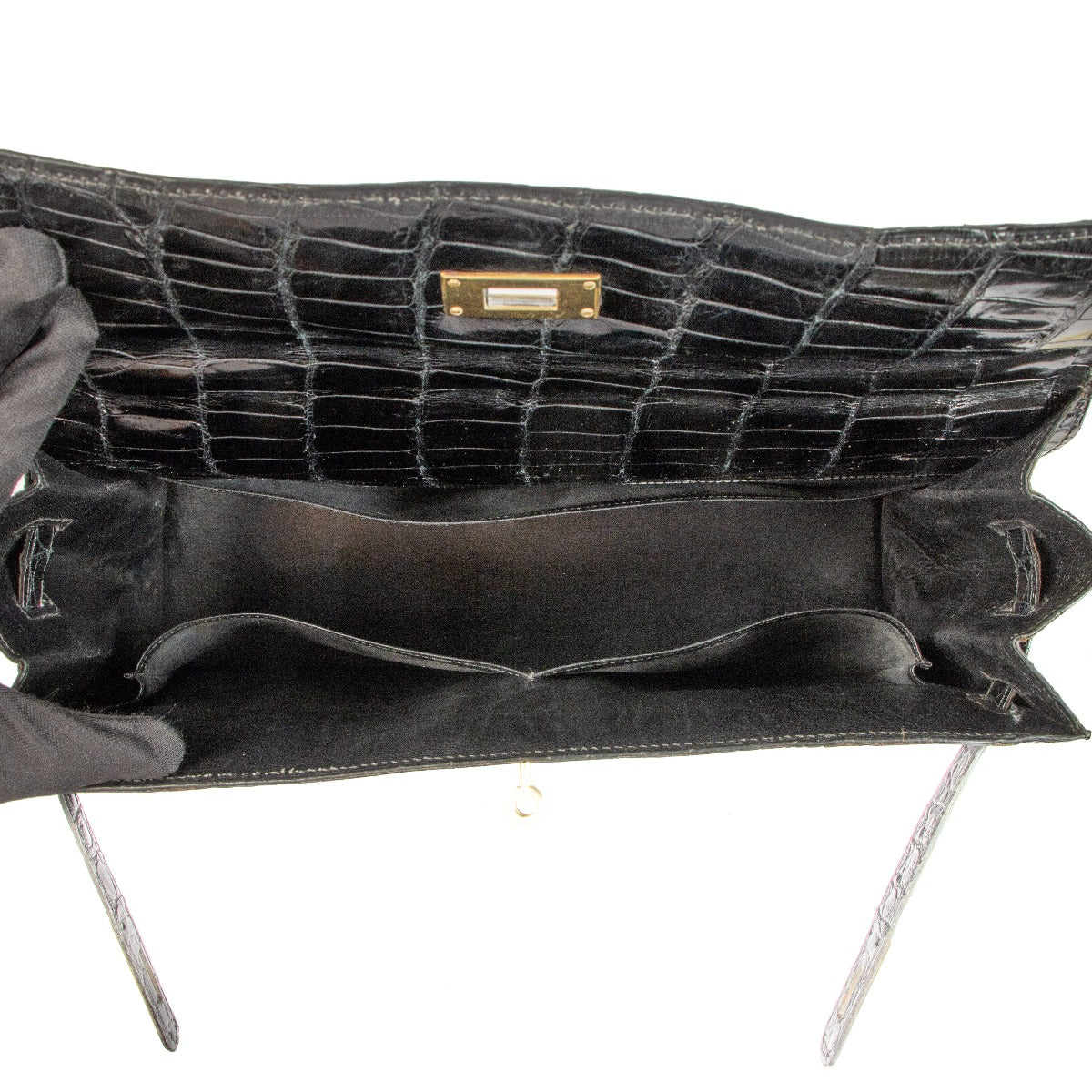 Hermès Vintage Kelly 35 Crocodile Porosus Noir Brillant GHW