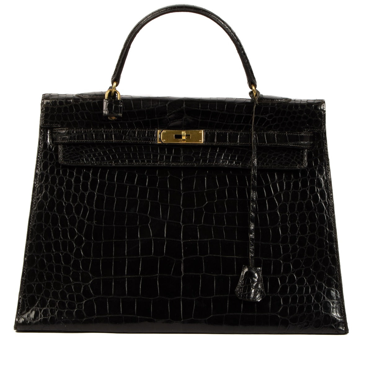 Hermès Vintage Kelly 35 Black Shiny Porosus Crocodile
