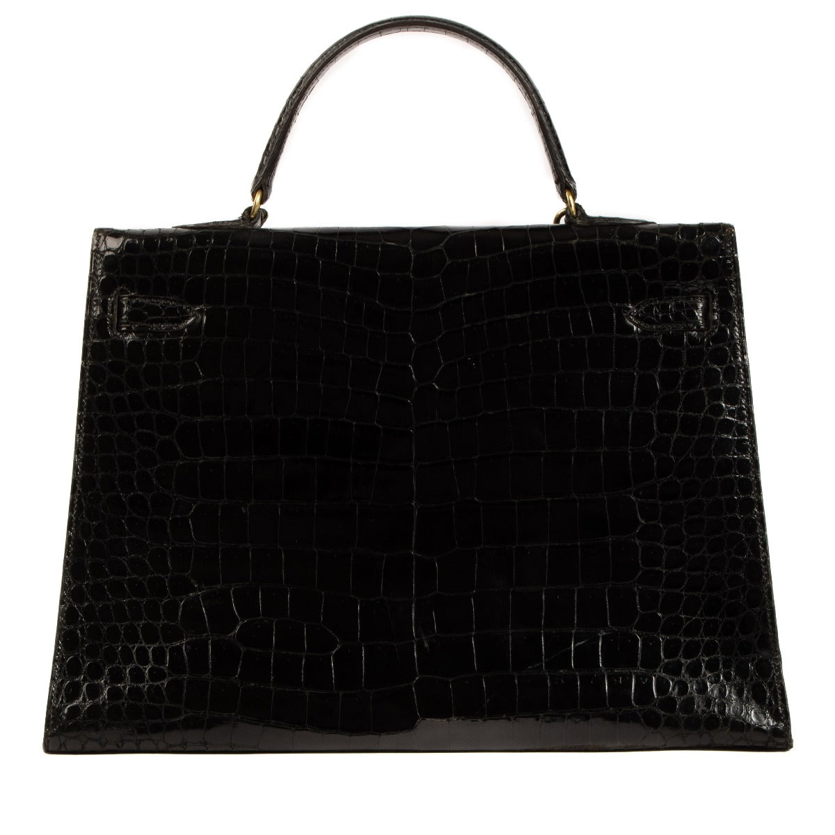Authentic second hand pre-owned Hermès 1960s-1970s Kelly 35 Black Shiny Porosus Crocodile on labellov.com
