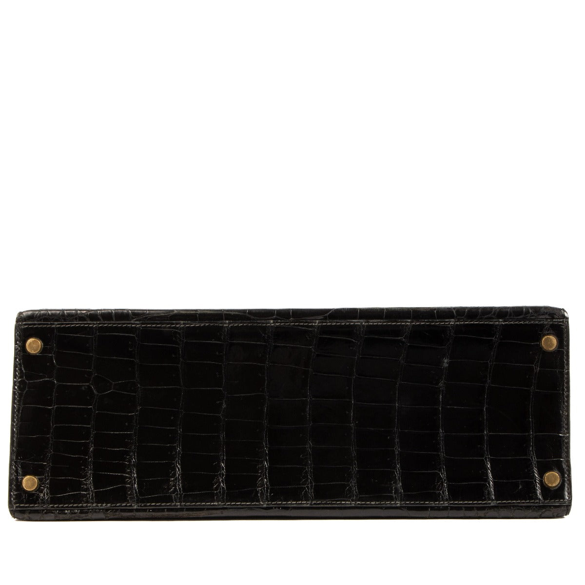 Authentic second hand pre-owned Hermès 1960s-1970s Kelly 35 Black Shiny Porosus Crocodile on labellov.com