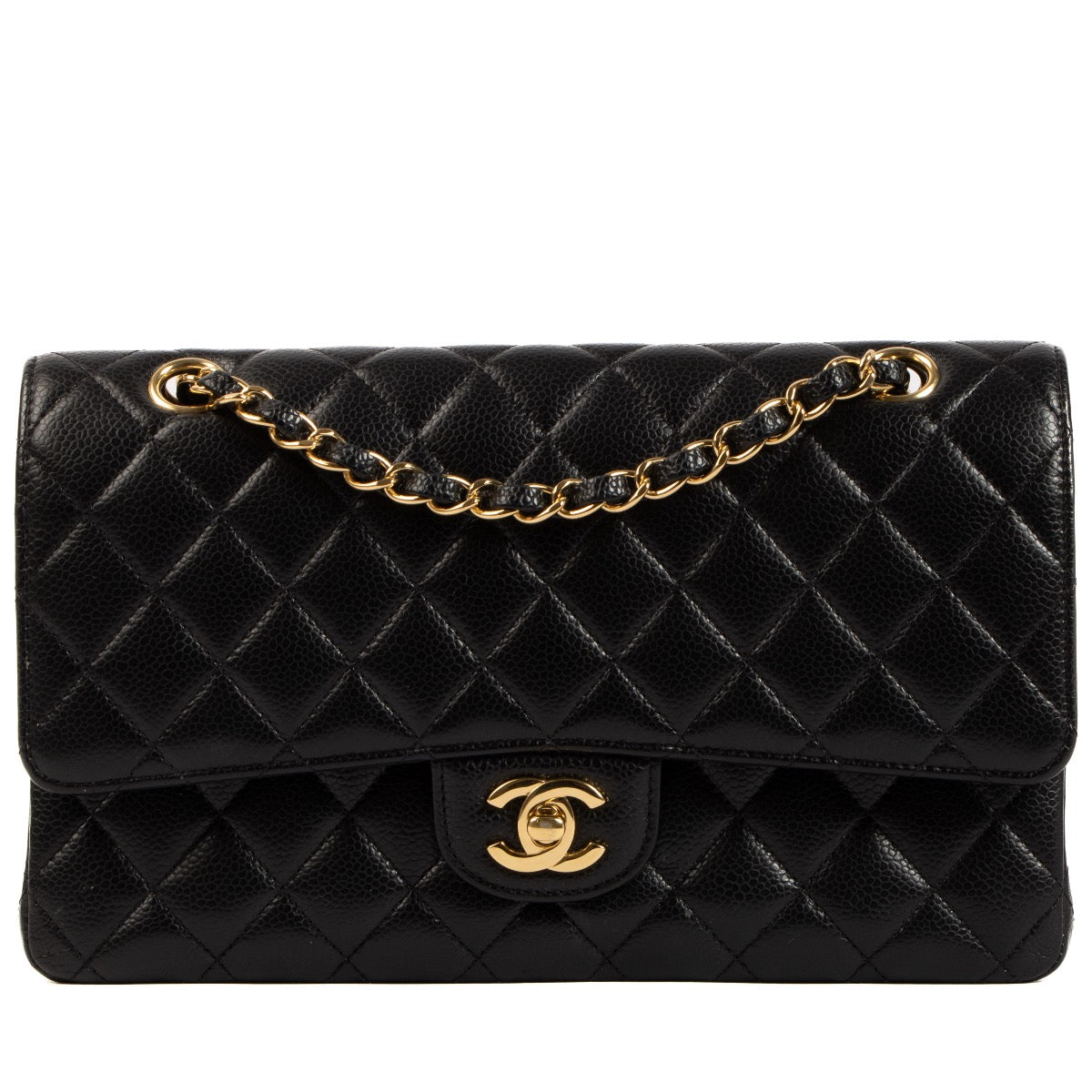 Buy real authentic Chanel Black Caviar Leather Medium Classic Flap Bag safe online at Labellov.com or in Brussels, Knokke and Antwerp