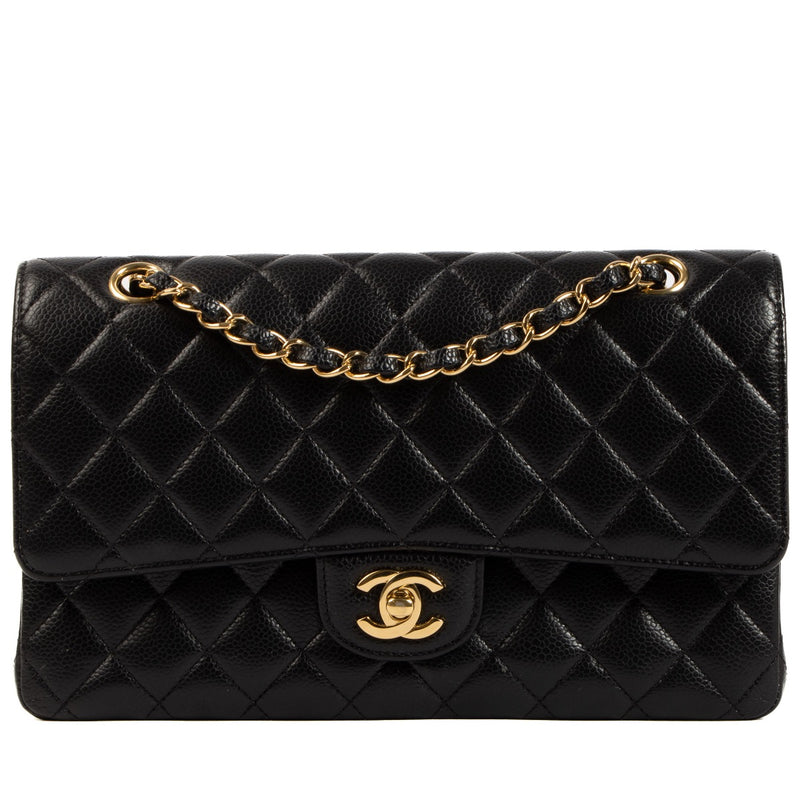 Buy real authentic Chanel Black Caviar Leather Medium Classic Flap Bag safe online at Labellov.com or in Brussels, Knokke and Antwerp