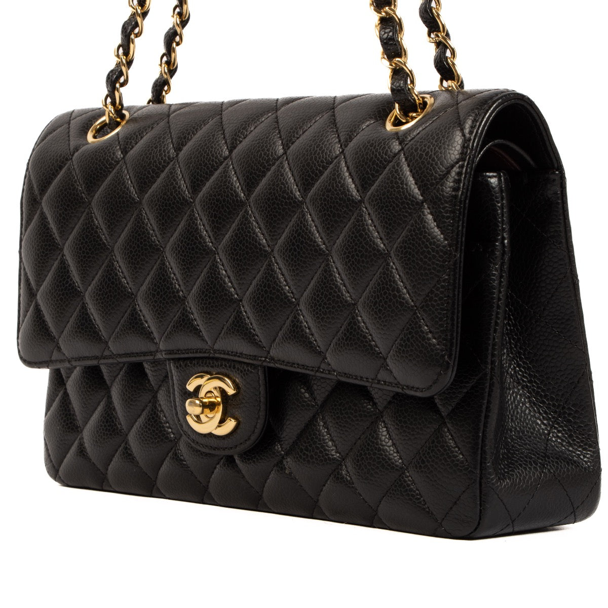 Buy real authentic Chanel Black Caviar Leather Medium Classic Flap Bag safe online at Labellov.com or in Brussels, Knokke and Antwerp