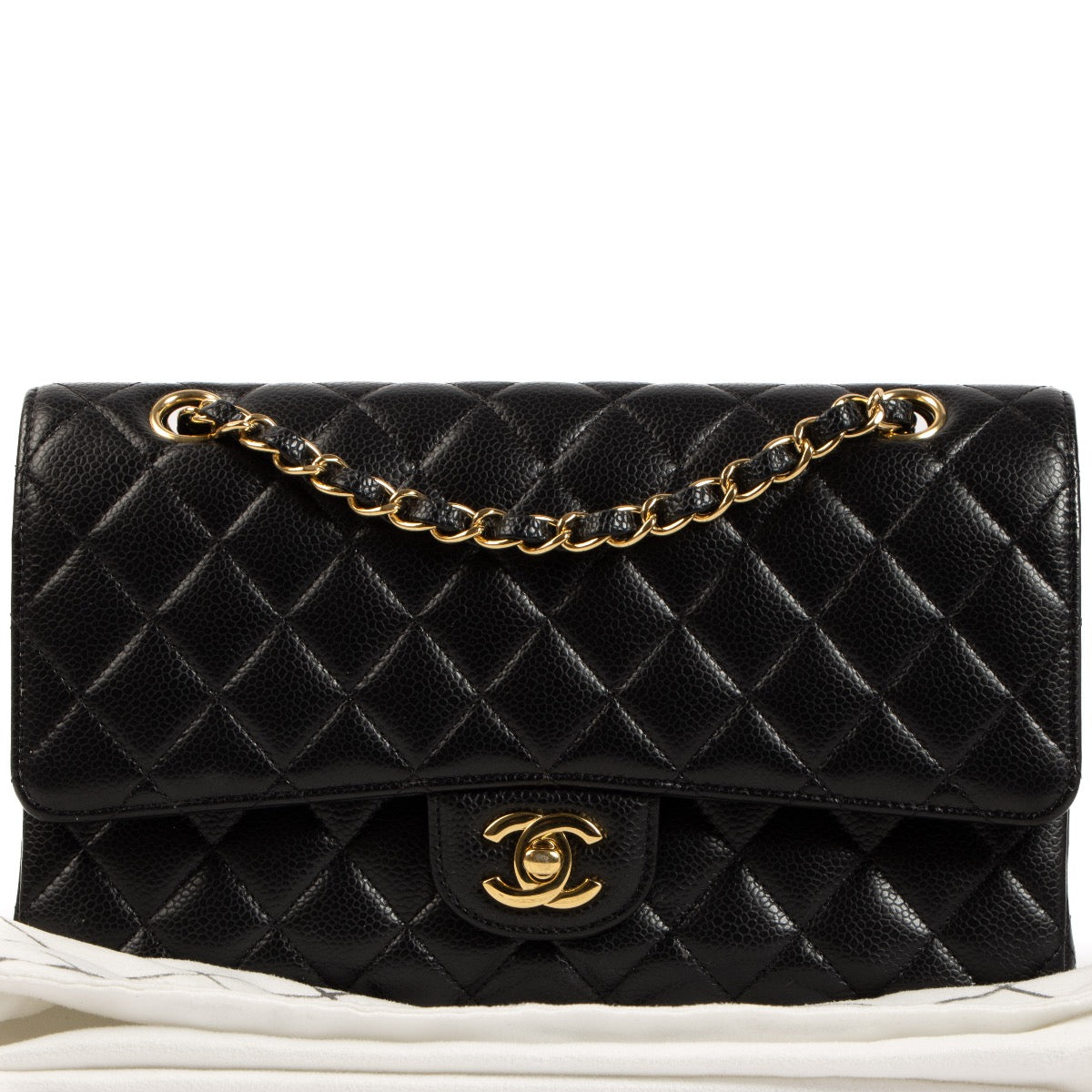 Chanel Zwarte Caviar Lederen Medium Classic Flap Bag