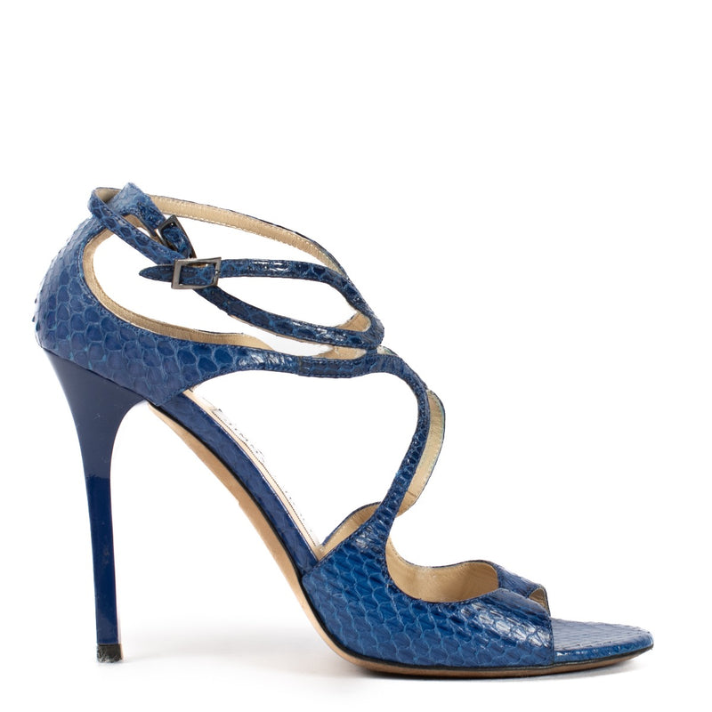 shop 100% authentic second hand Jimmy Choo Blue Python Lance 100 Sandals - Size 37 on Labellov.com