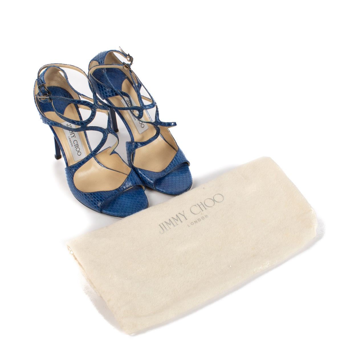 shop 100% authentic second hand Jimmy Choo Blue Python Lance 100 Sandals - Size 37 on Labellov.com
