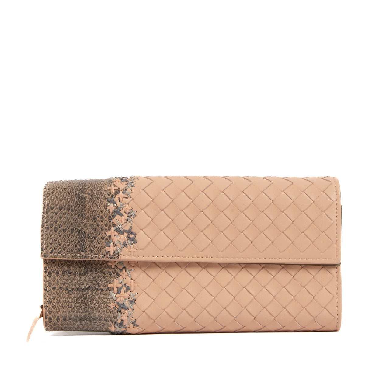 Buy real authentic Bottega Veneta Intrecciato Pink and Grey Leather Wallet safe online at Labellov.com