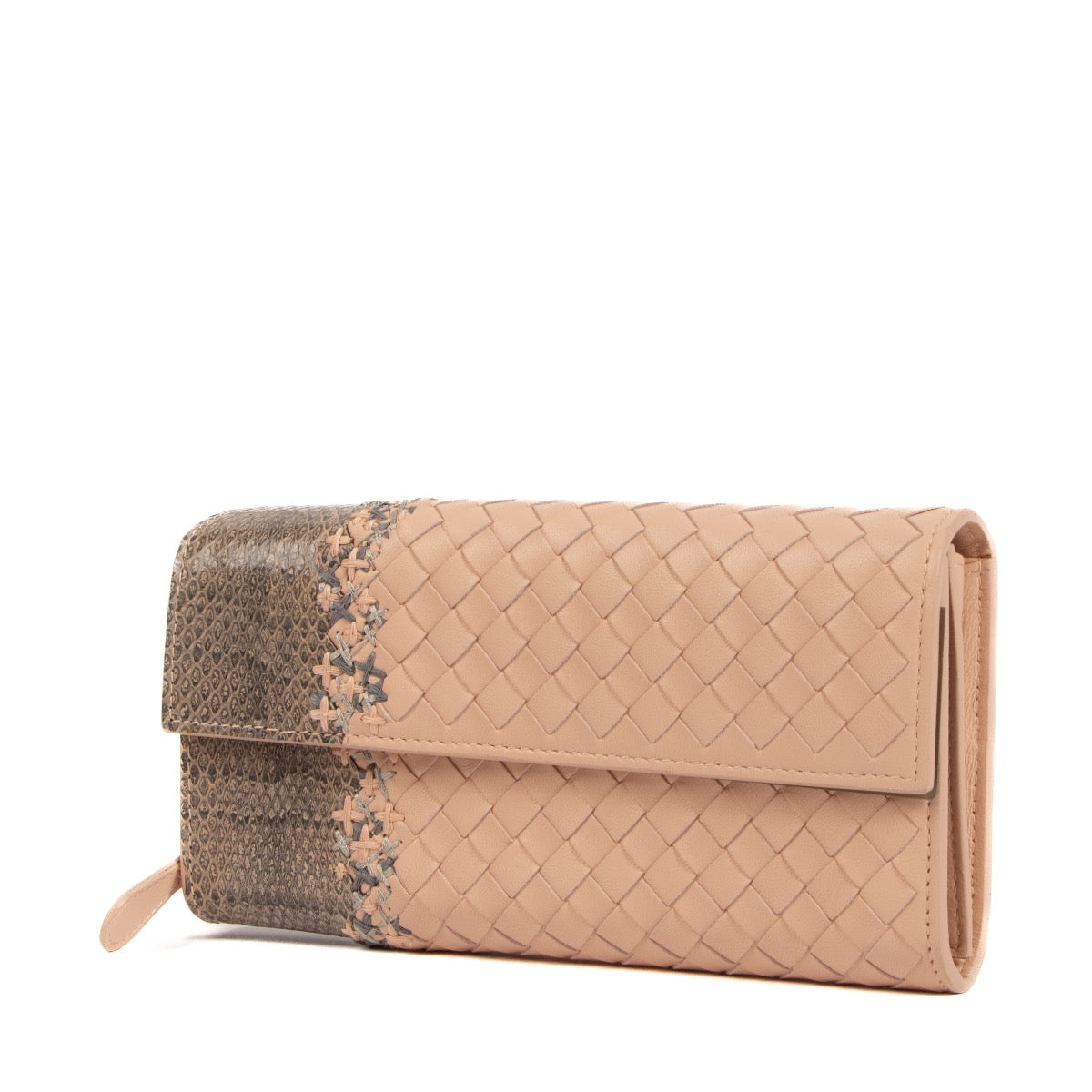 Buy real authentic Bottega Veneta Intrecciato Pink and Grey Leather Wallet safe online at Labellov.com